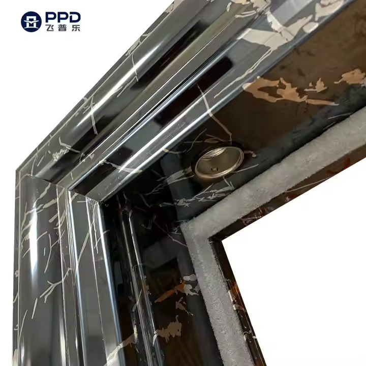 Thumbnail image of grey door with some red leaves around, front view